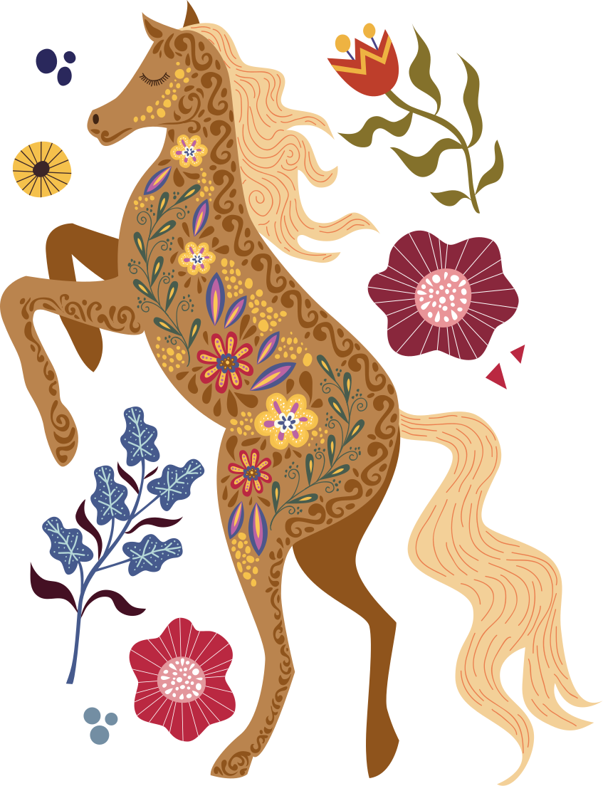 Vinylmatta blommor och växter vildhäst folktro illustration - Tenstickers
