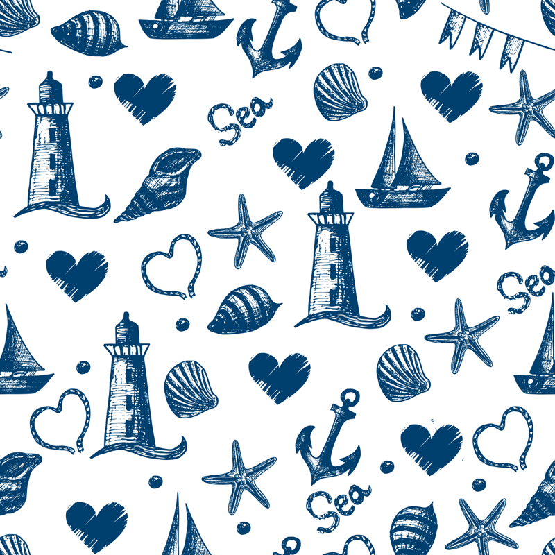 Vinylmatta blommor och växter nautiskt mönster - Tenstickers