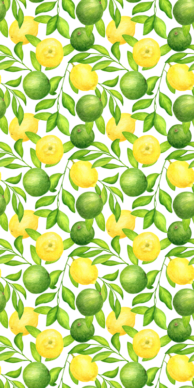 Vinylmatta blommor och växter citron och lime mönster - Tenstickers