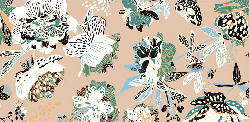 Vinylmatta vardagsrum neutrala beige blommor - Tenstickers