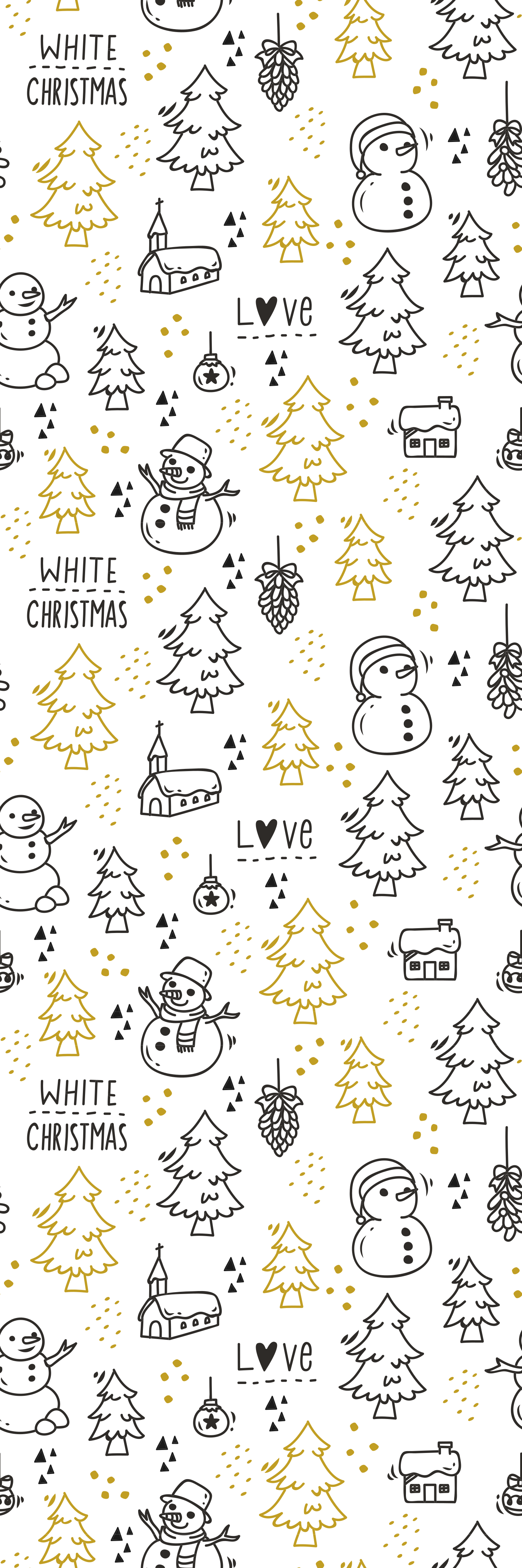 Vinylmatta jul svart och guld jul doodle mönster - Tenstickers