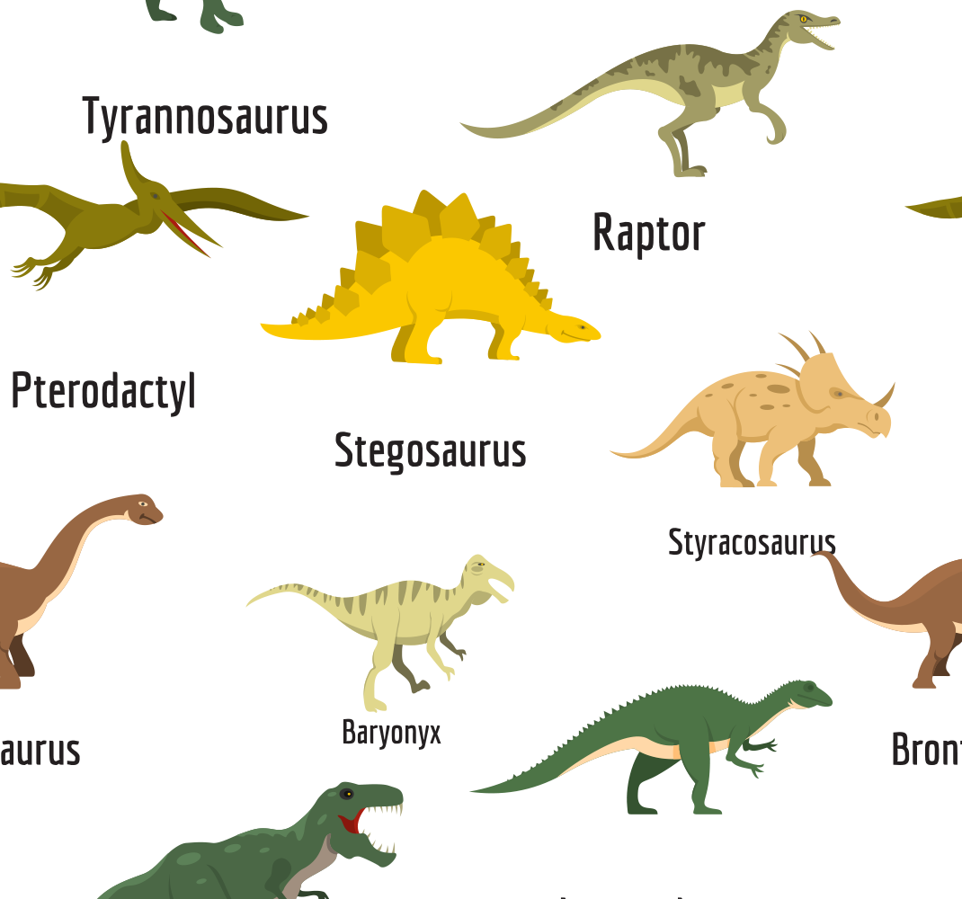 Vinylmatta sovrum realistiska dinosaurer med namn - Tenstickers
