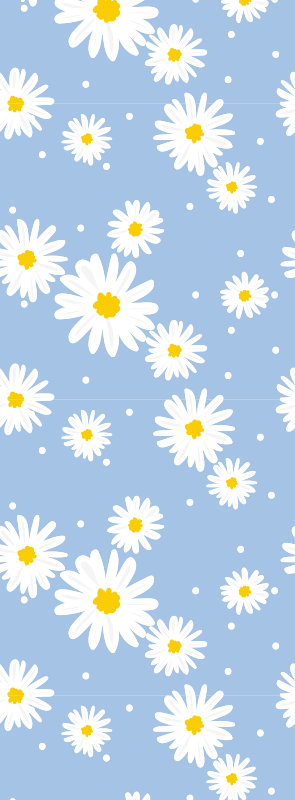 Vinylmatta sovrum vita blommor med blå bakgrund - Tenstickers