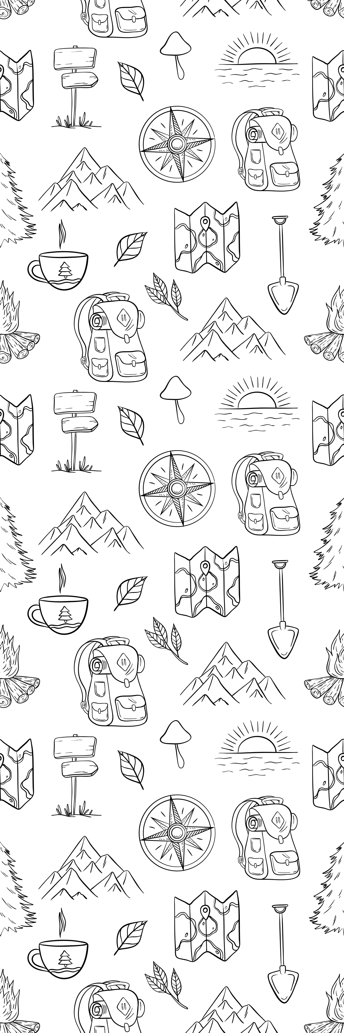 Vinylmatta sovrum handritad kompass bergmotiv - Tenstickers