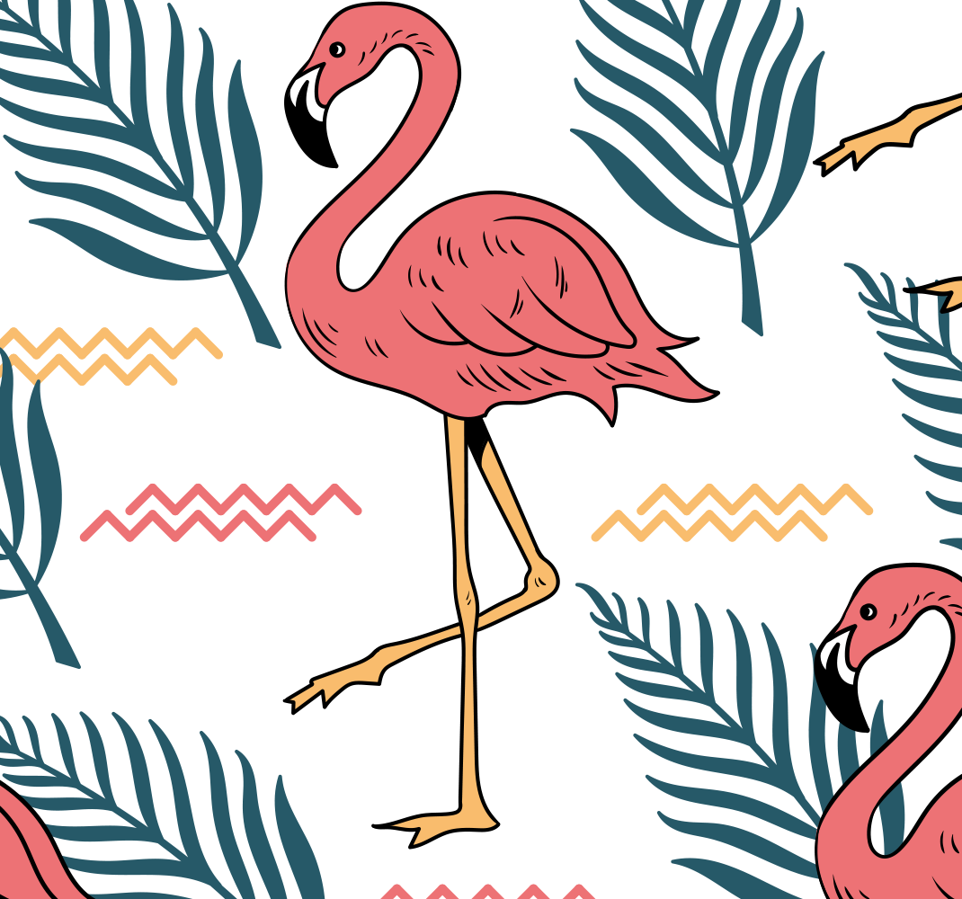 Vinylmatta sovrum tropiska blad med flamingos - Tenstickers