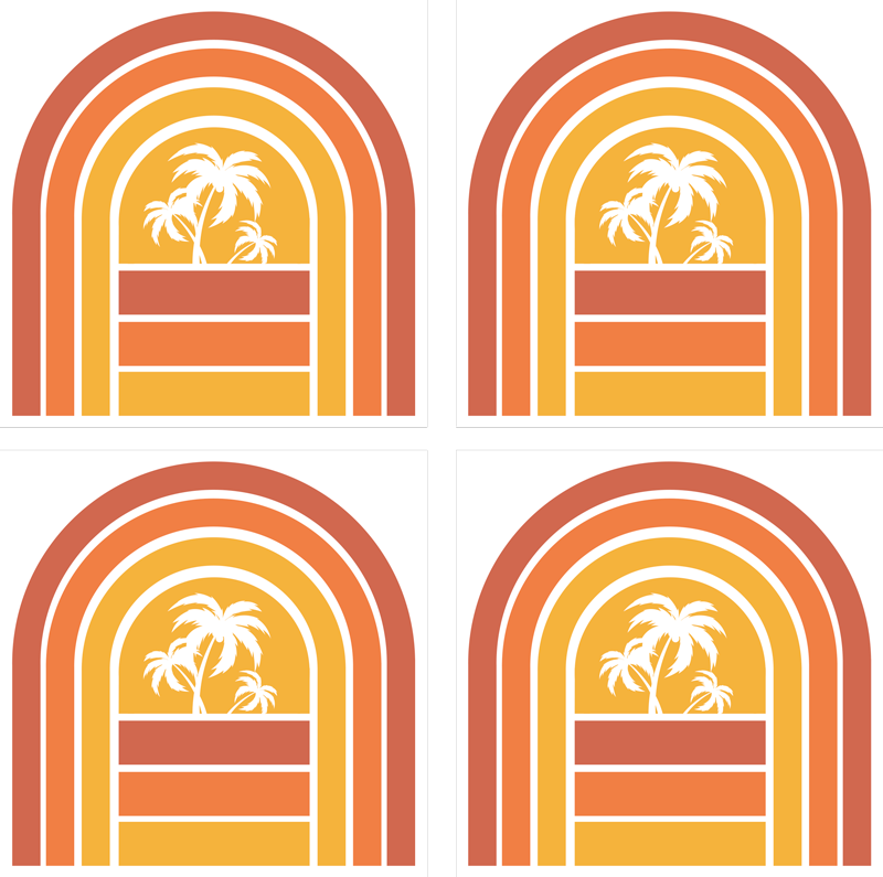Vinylmatta natur retro solnedgång och palmer - Tenstickers