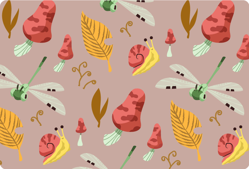 Vinylmatta natur med mönster av höstens fauna och flora - Tenstickers