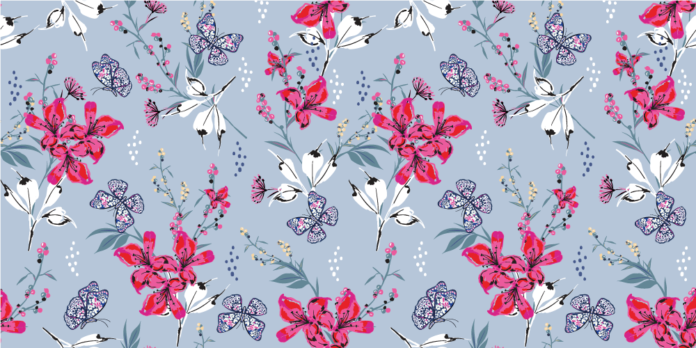 Vinylmatta natur med blommiga fjärilar mönster - Tenstickers