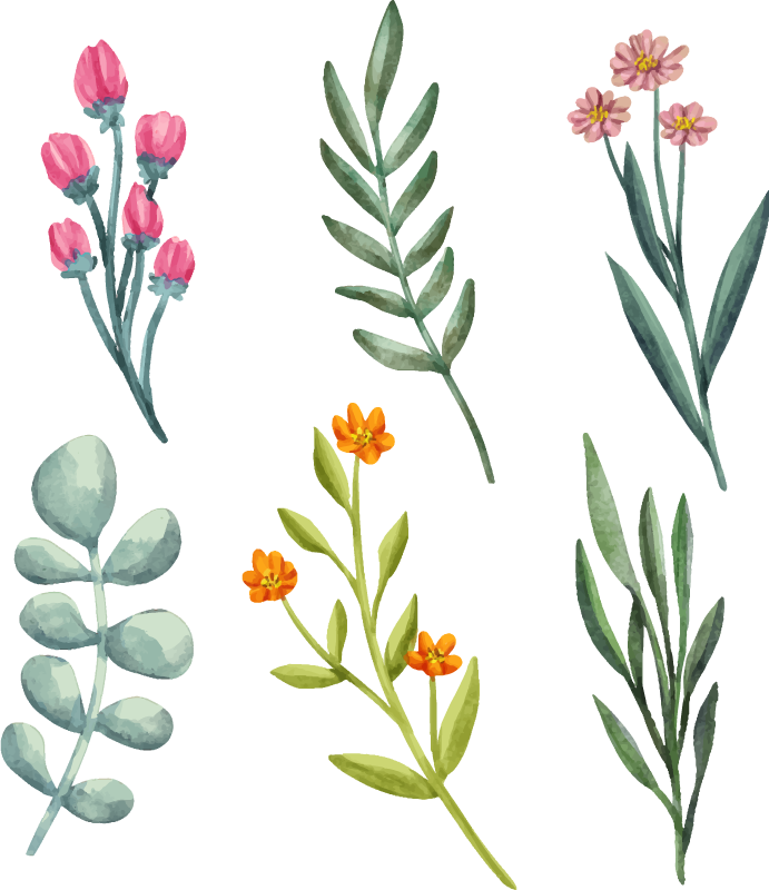 Vinylmatta blommor och växter växtgrenar - Tenstickers