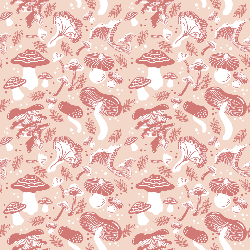 Vinylmatta blommor och växter svamp på beige bakgrund - Tenstickers