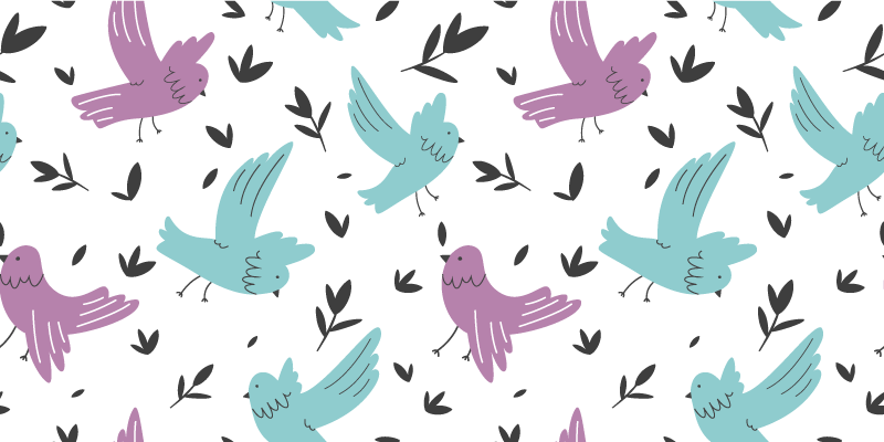 Vinylmatta blommor och växter blåa och lila fåglar - Tenstickers