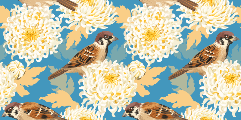 Vinylmatta blommor och växter aquarella fåglar och blad - Tenstickers