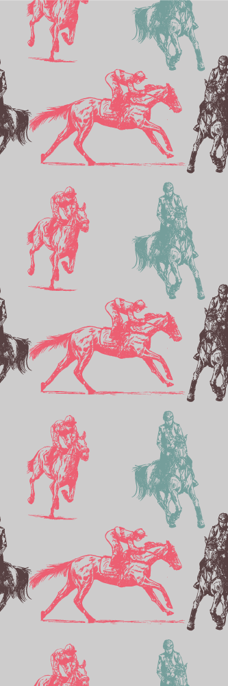 Vinylmatta sovrum hästmönster i olika färger på grå bakgrund - Tenstickers