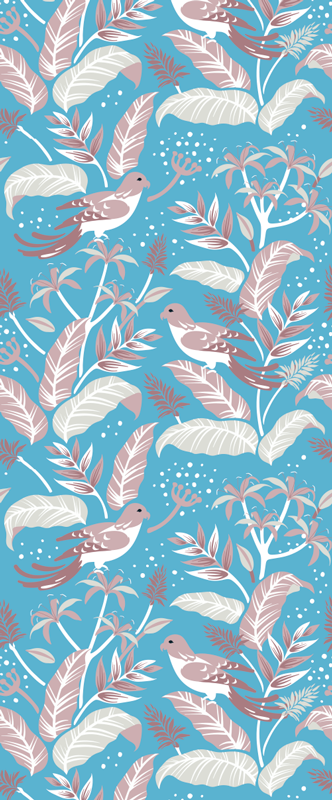 Vit bord på blå och rosa tropiska blad vinylmatta sovrum - Tenstickers