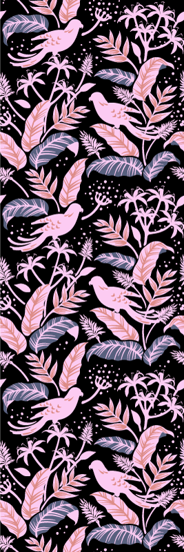 Vinylmatta sovrum svarta och rosa fåglar på blad - Tenstickers