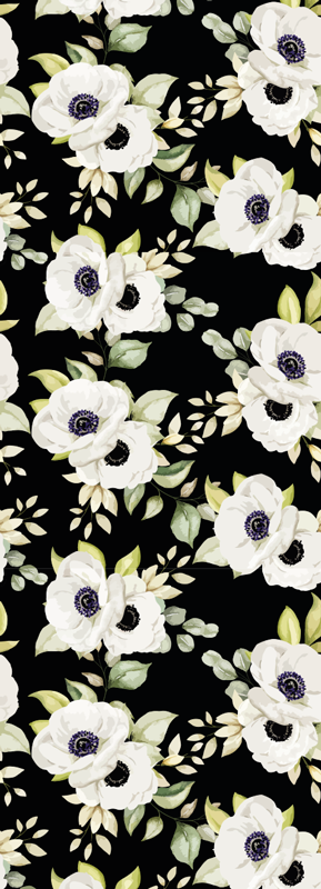 Vinylmatta sovrum vackert mönster av vita rosor med svart - Tenstickers