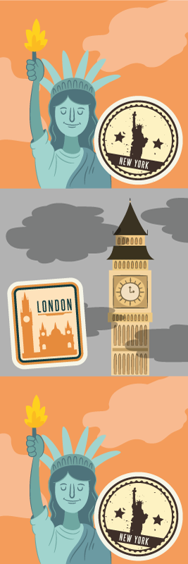 Vinylmatta sovrum nyc och london collage - Tenstickers