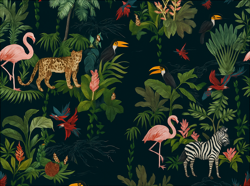 Vinylmatta sovrum mörk exotisk design - Tenstickers