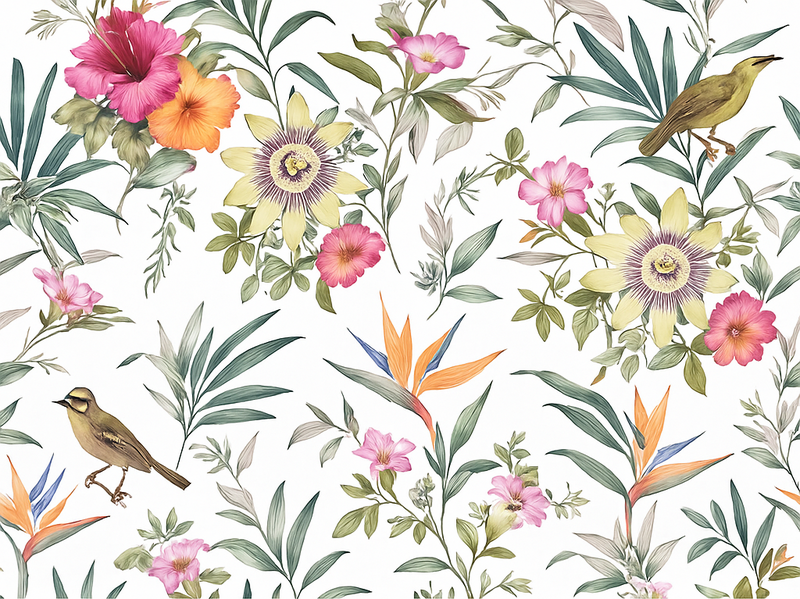 Blått blommönster vinylmatta sovrum - Tenstickers