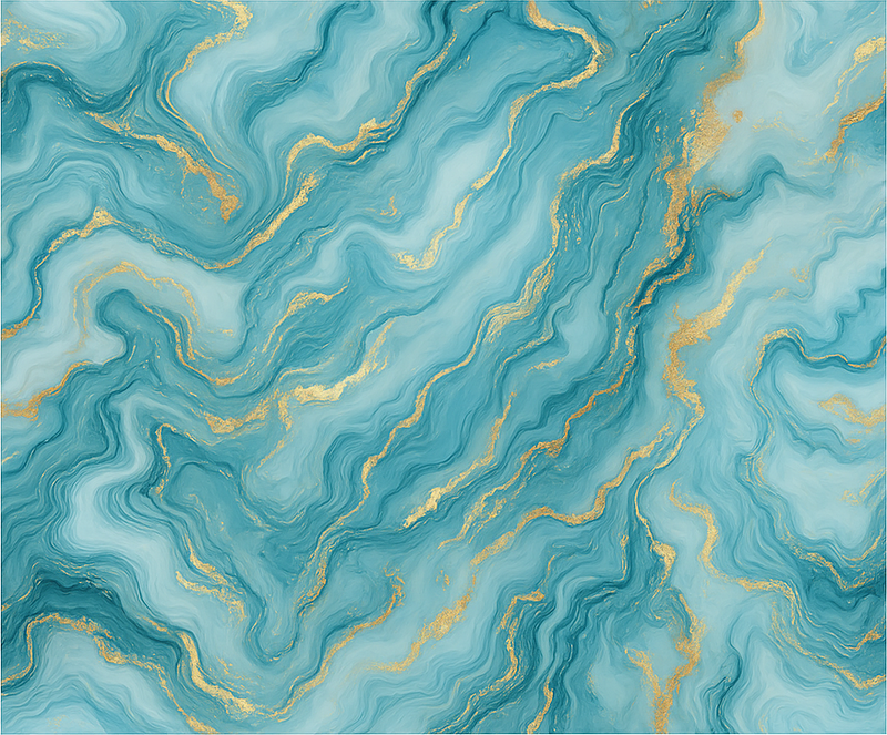 Vinylmatta sovrum ljusblå och guld marmor stil - Tenstickers