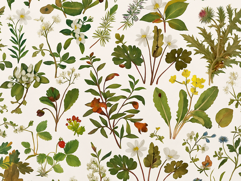 Vinylmatta sovrum botanisk design med vit bakgrund - Tenstickers