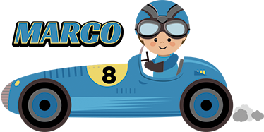 Vinylmatta barn formel 1 bil med namn - Tenstickers