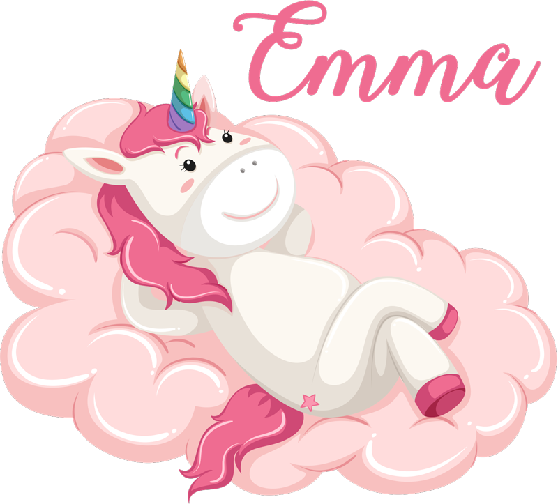 Vinylmatta barn enhörning på molnet med namn - Tenstickers