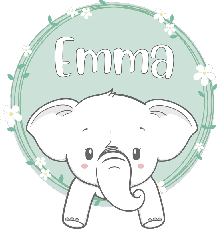 Vinylmatta barn elefant med namn - Tenstickers