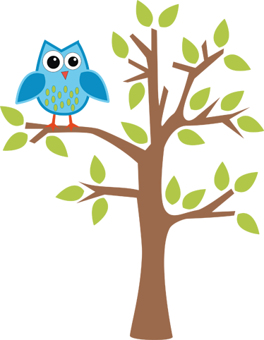 Träd med blå uggla vinylmatta barn - Tenstickers