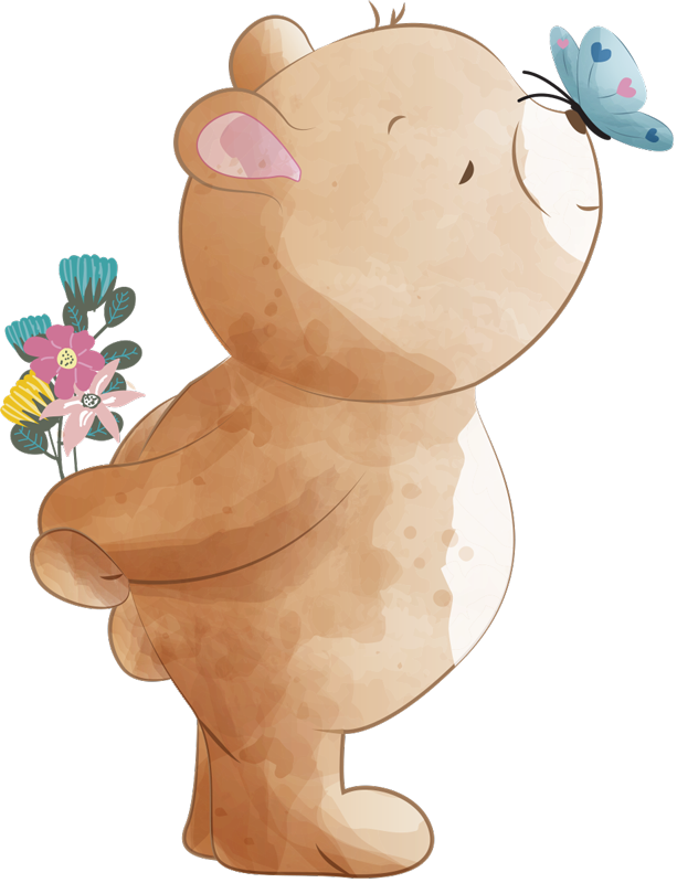 Vinylmatta barn klistermärke med björn och fjäril - Tenstickers