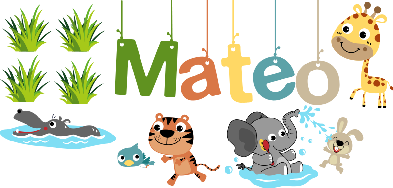 Vinylmatta barn anpassningsbar väggdekal med namn djur - Tenstickers