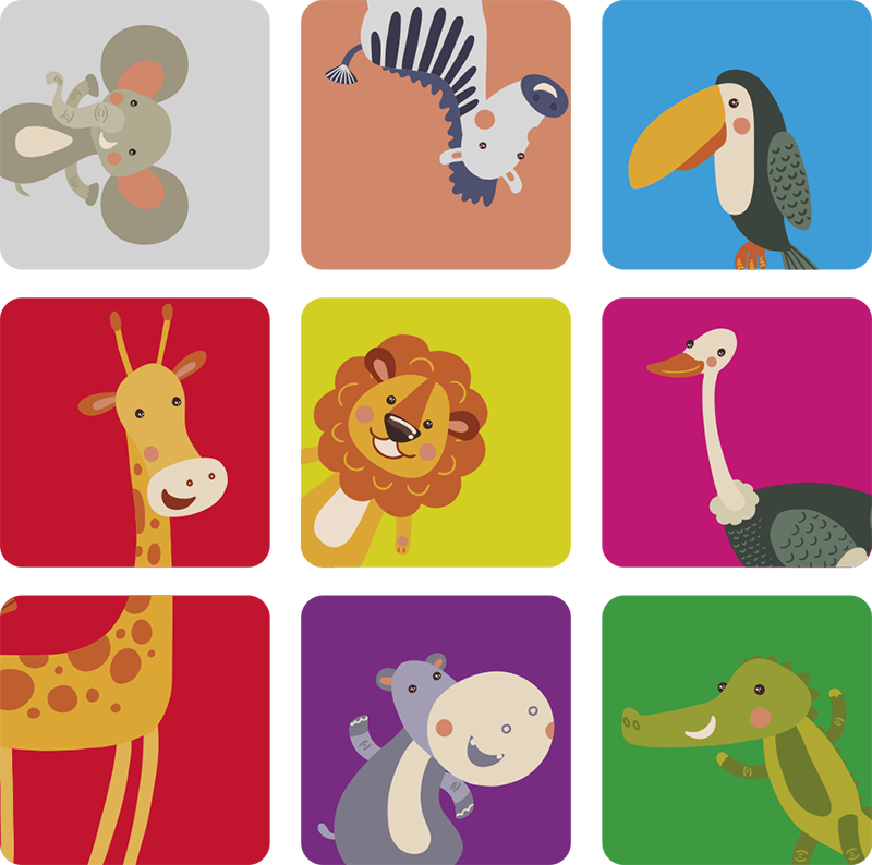Vinylmatta barn färgglada plattor med djur - Tenstickers