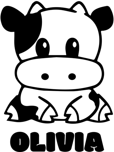 Vinylmatta barn svartvit ko med namn - Tenstickers