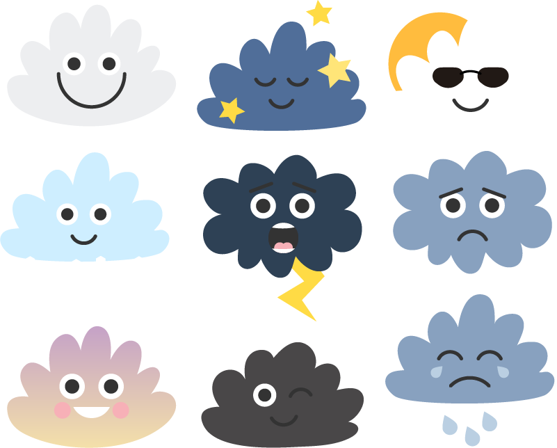 Vinylmatta barn moln med ansikten - Tenstickers