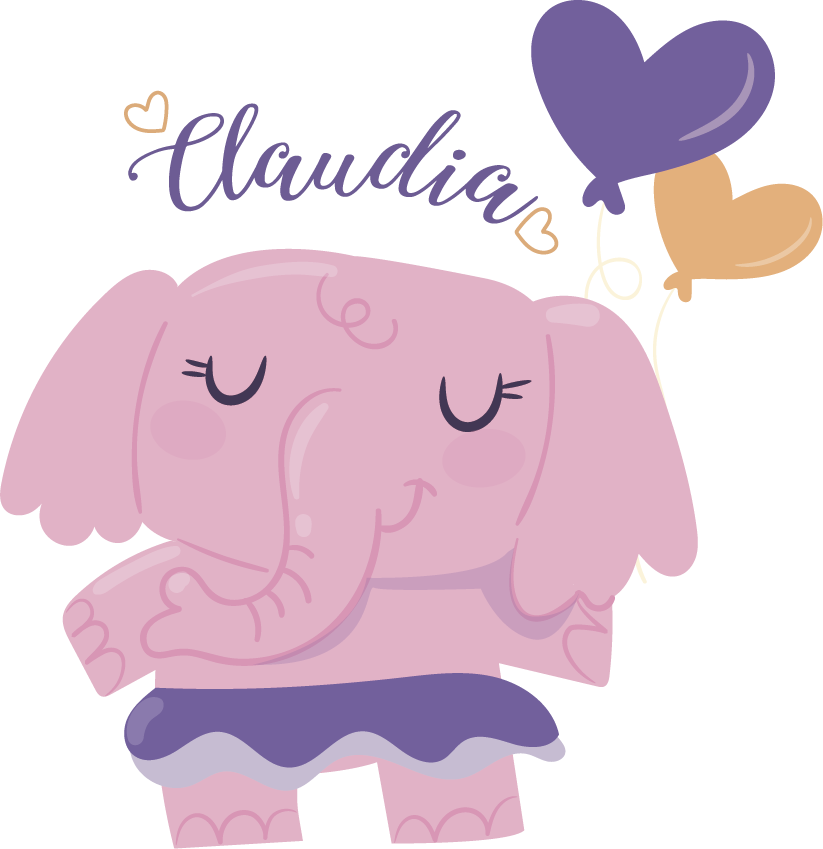 Vinylmatta barn rosa elefant med namn - Tenstickers