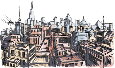 Vinylmatta sovrum aquarella stad - Tenstickers