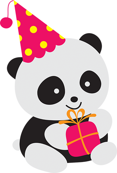 Vinylmatta barn baby panda med present - Tenstickers
