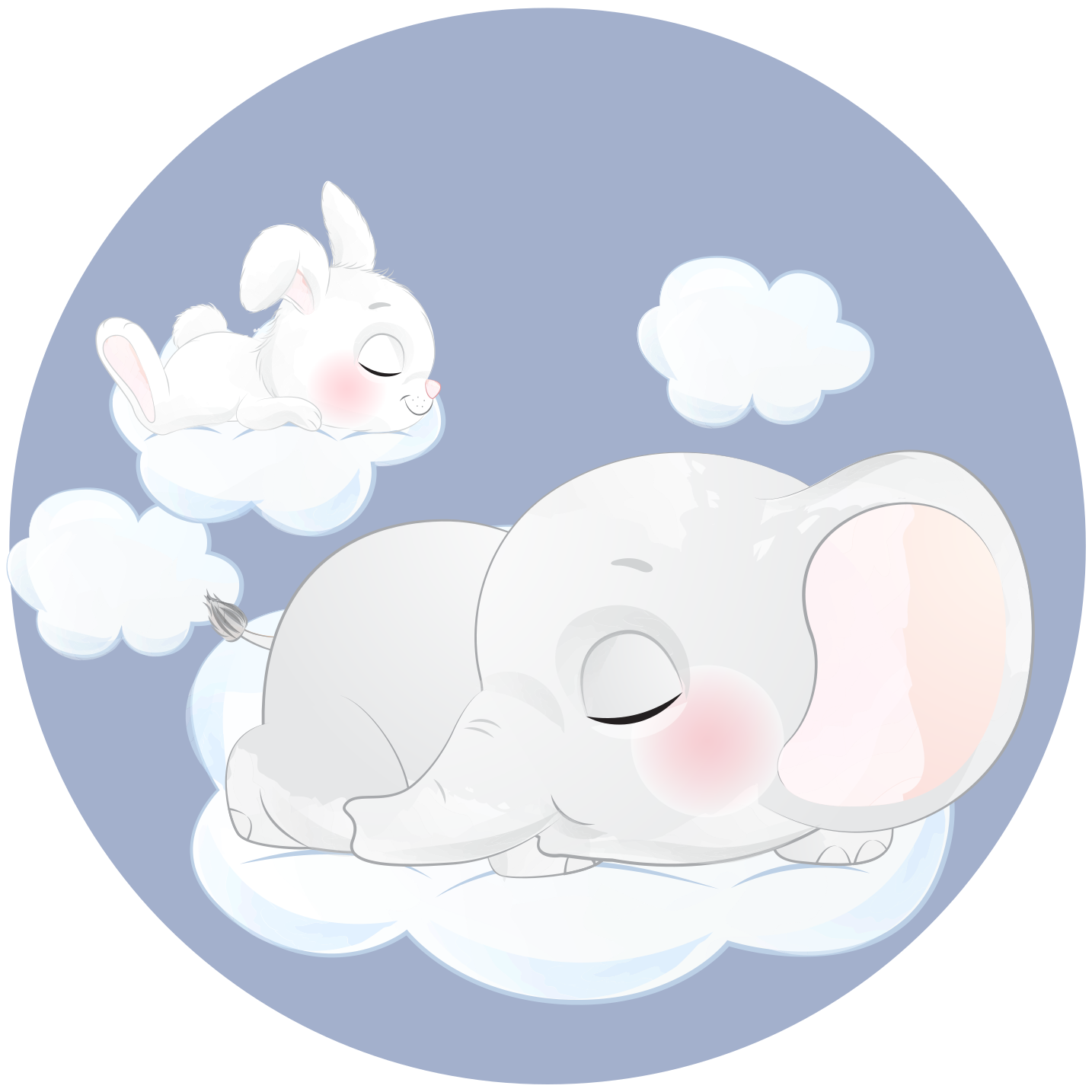Vinylmatta barn elefant och kanin som sover på moln - Tenstickers