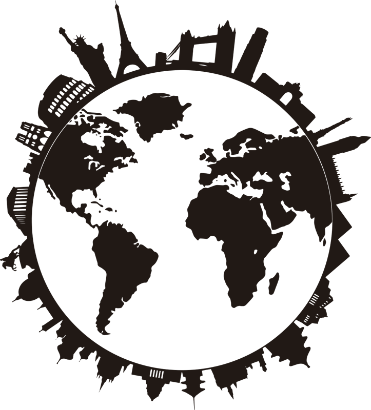 Vinylmatta världskarta med monument 50x70 cm - Tenstickers