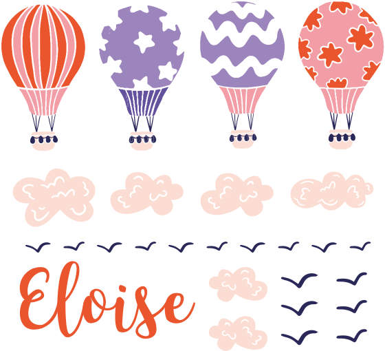 Vinylmatta barn rosa och lila ballonger med moln och fåglar - Tenstickers