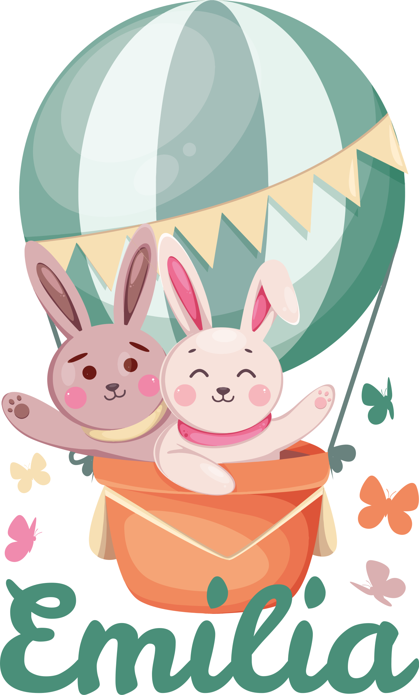 Vinylmatta barn med anpassade kaniner i ballong - Tenstickers