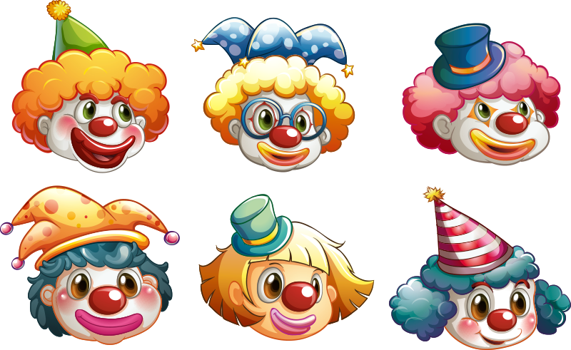 Vinylmatta barn färgglada clownansikten - Tenstickers