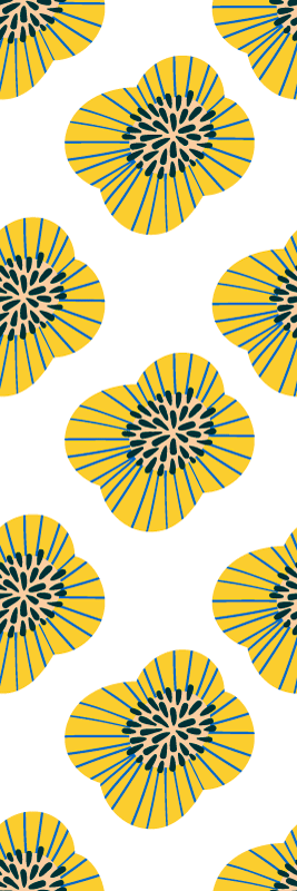 Vinylmatta badrum stor blå och gul rund blommönster - Tenstickers