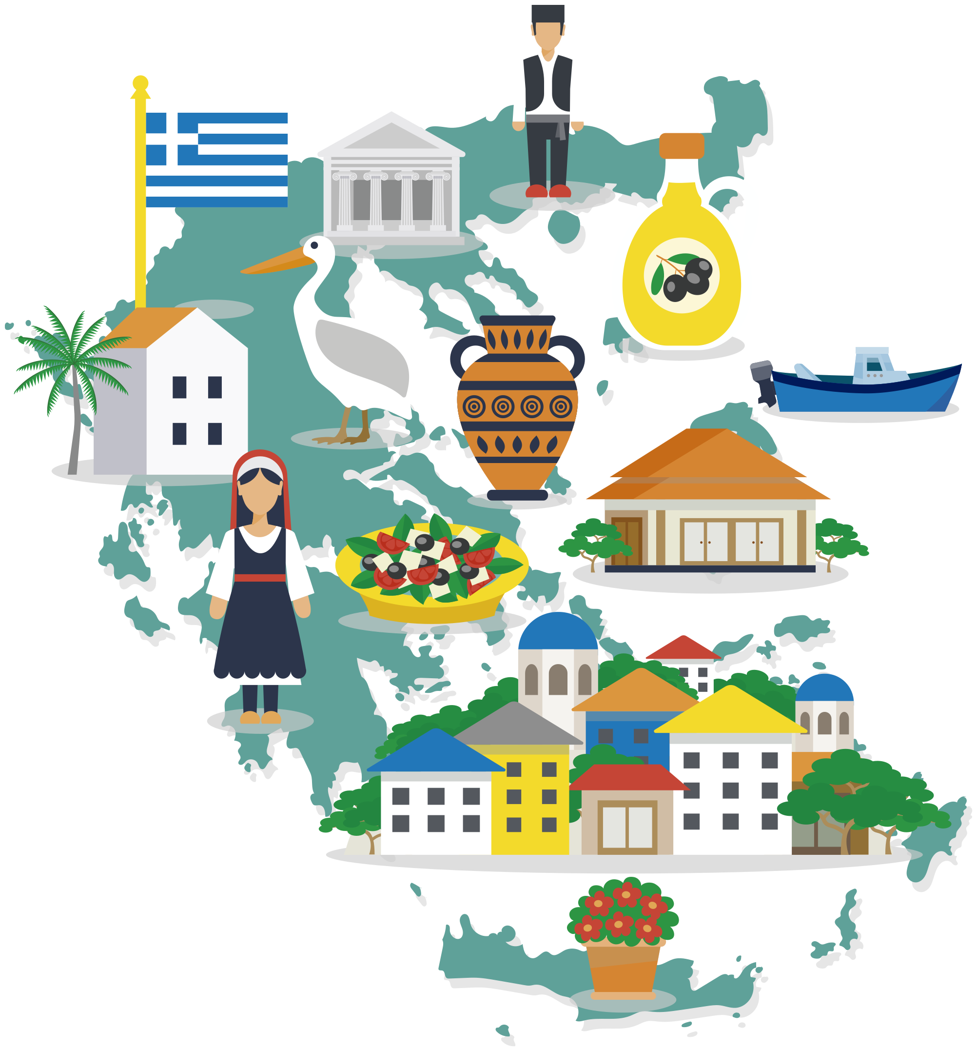 Vinylmatta världskarta grekland och öar illustration - Tenstickers