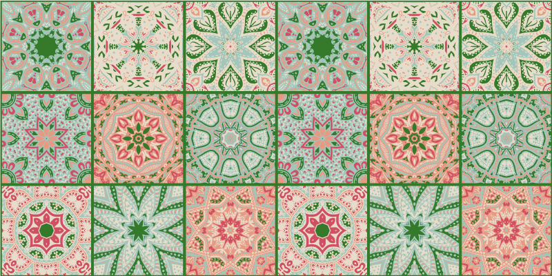 Vinylmatta badrum blå och gröna toner fyrkantig dekoration - Tenstickers