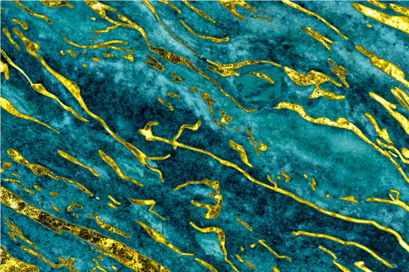 Vinylmatta badrum blå och guld marmor effekt - Tenstickers