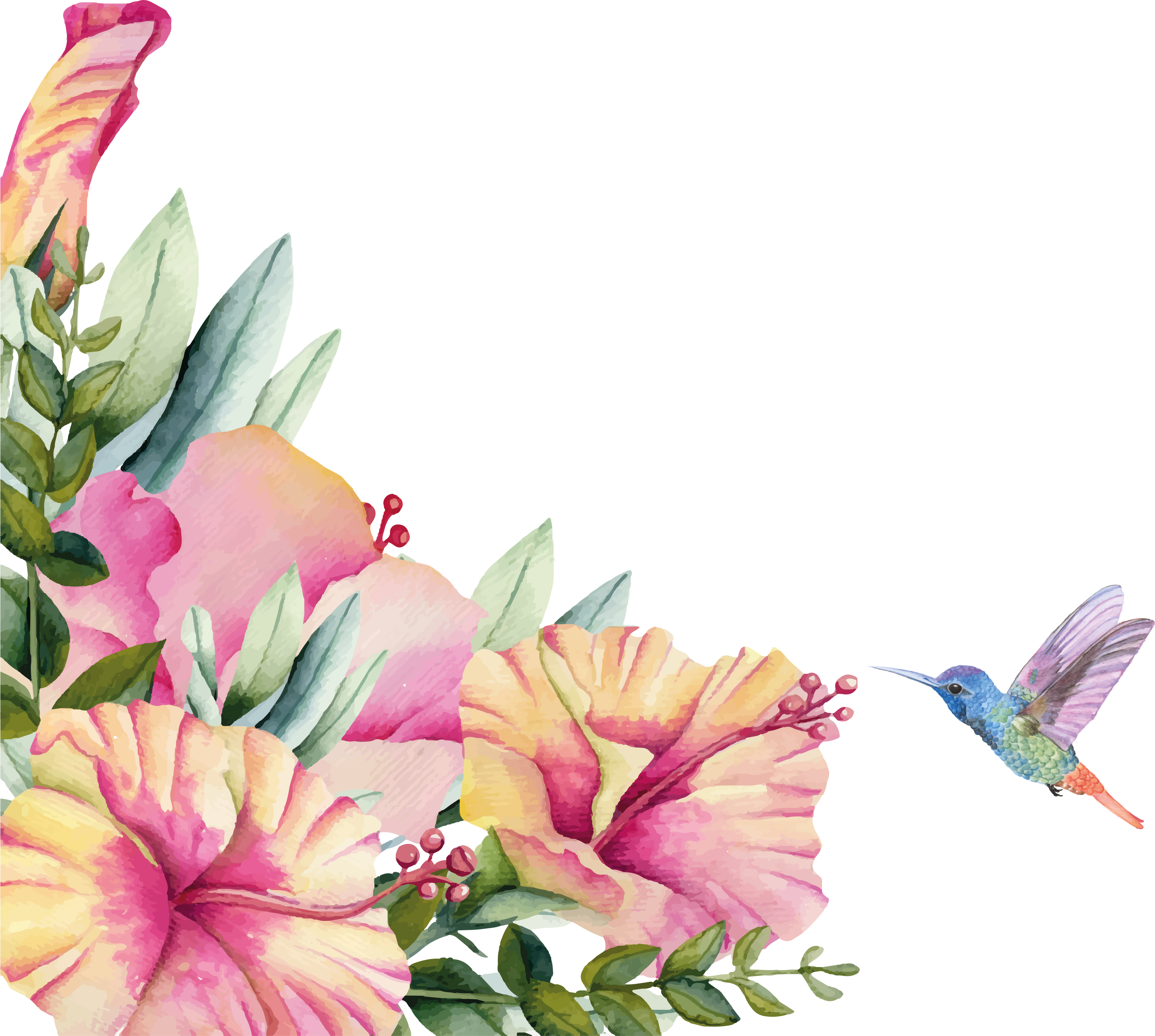 Vinylmatta badrum blommor med kolibri - Tenstickers