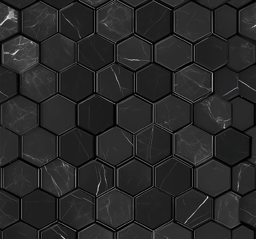Vinylmatta badrum hexagon svart - Tenstickers