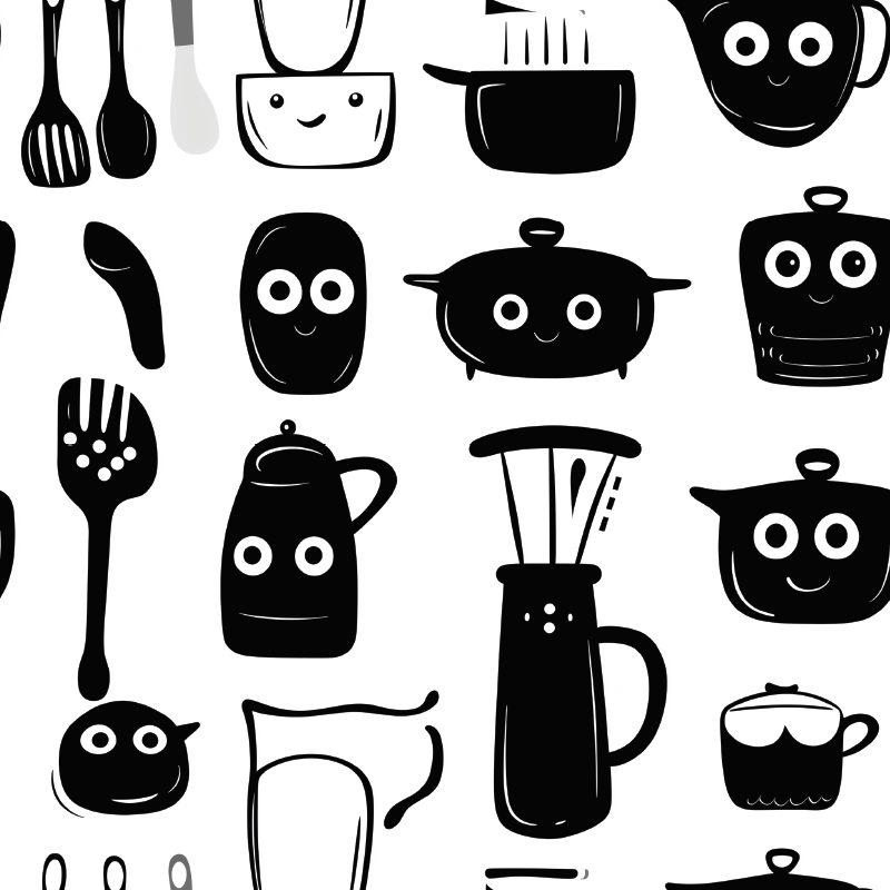 Vinylmatta kök med ritade svarta bestick - Tenstickers