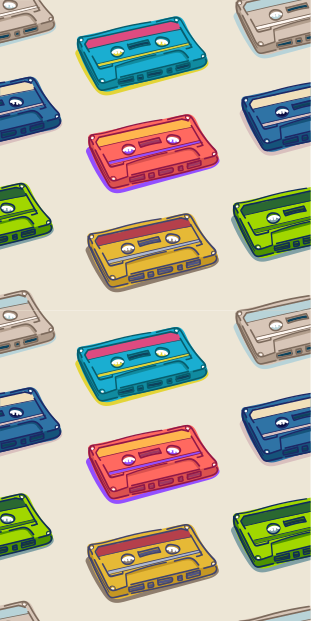 Vinylmatta sovrum retro flerfärgad kassettband mönster - Tenstickers